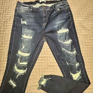 Chic Soul Blue Skinny Jeans with Distressed Detailing sz 16 NWOT